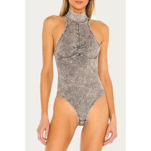 NOAM Martinique Washed Black Mock Neck Thong Bodysuit Women's Medium M